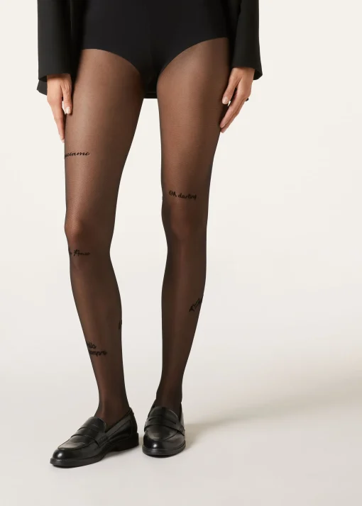 Collants Transparentes com Palavras Efeito Tatuagem - Den 30