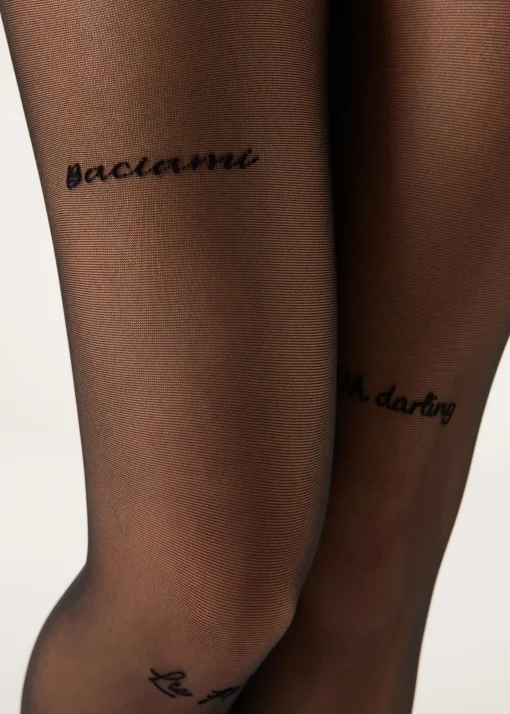 Collants Transparentes com Palavras Efeito Tatuagem - Den 30