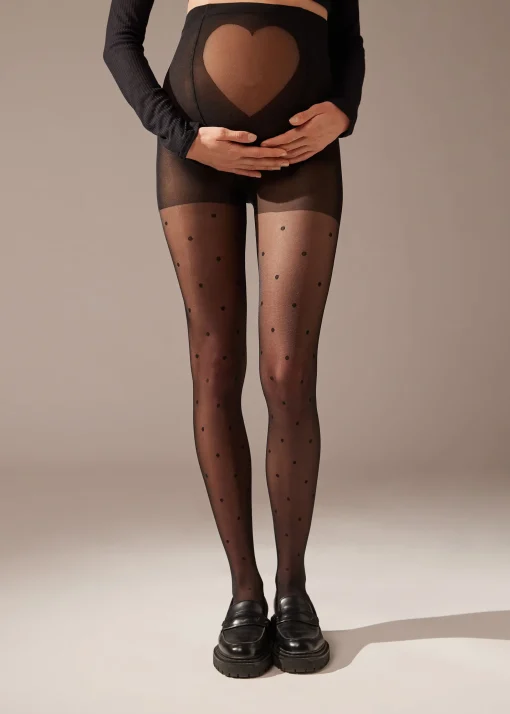 Collants Transparentes para Grávida às Bolinhas com Coração Transparente - Den 30