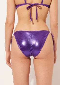 Cueca de Biquíni com Laços Metallic Skin