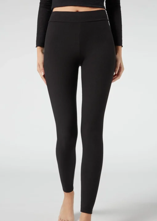 Leggings Caneladas com Caxemira