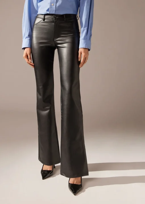 Leggings Térmicas à Boca de Sino com Efeito de Pele Brilhante