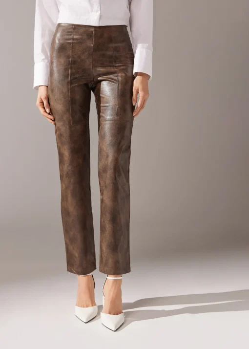 Leggings Térmicas com Efeito de Pele Brilhante Vintage