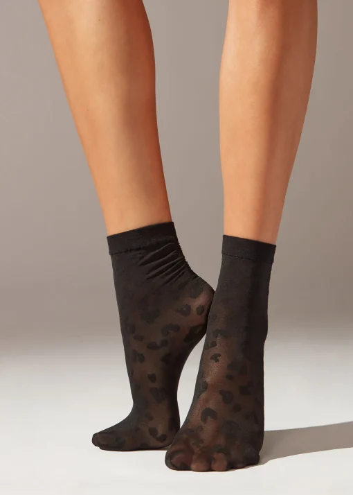 Meias Curtas Transparentes com Padrão Animalier