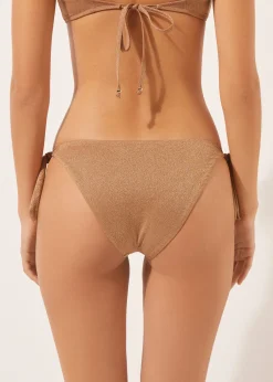 Cueca de Biquíni com Laços Golden Gleam
