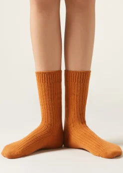 Meias Curtas Caneladas com Lã e Cashmere