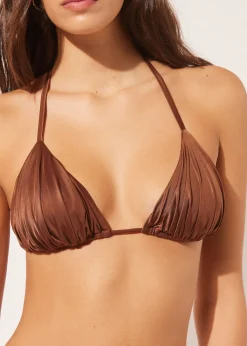 Parte de Cima de Biquíni Triângulo com Enchimento Removível Shiny Satin